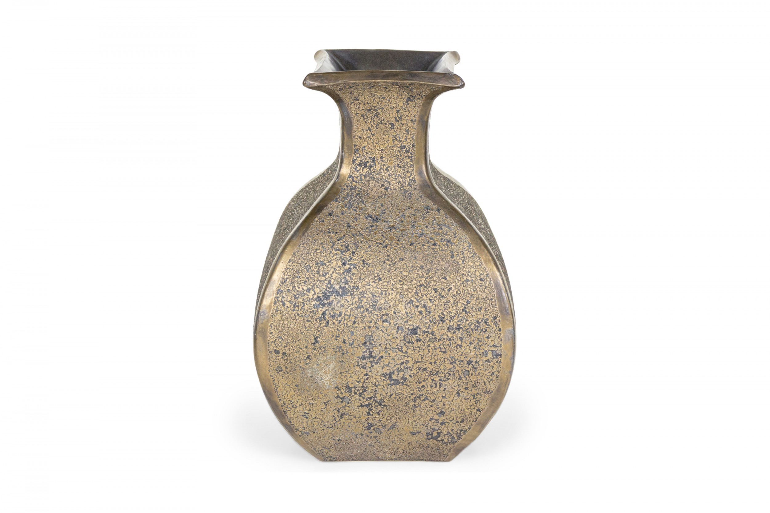 Gary DiPasquale Contemporary Ceramic Squared Flared Lip Bronze Glazed Vase